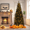 6FT Prelit Pencil Black Christmas Tree, Artificial Slim Xmas Tree with 618 Branch Tips