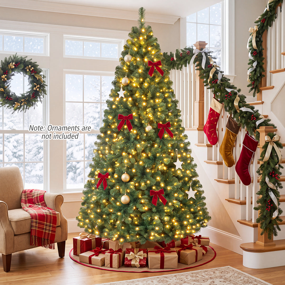 7 FT Pre-Lit Artificial Christmas Tree, 1188 Hinged Branch Tips
