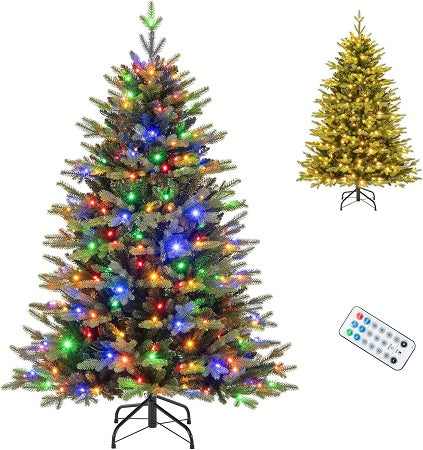 6FT Prelit Artificial Christmas Tree, Hinged Christmas Tree with 350 LED Lights
