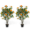 Lucktree 40" Artificial Camellia Tree Faux Camellia Potted Plant in Cement-Filled Pot (1/2 Pack)