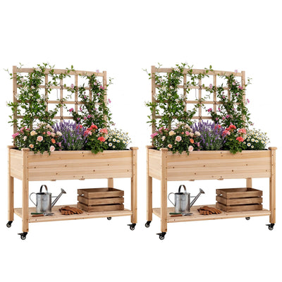 Lucktree 65'' Wooden Raised Garden Bed w/Trellis on Wheels ( 1/2 )
