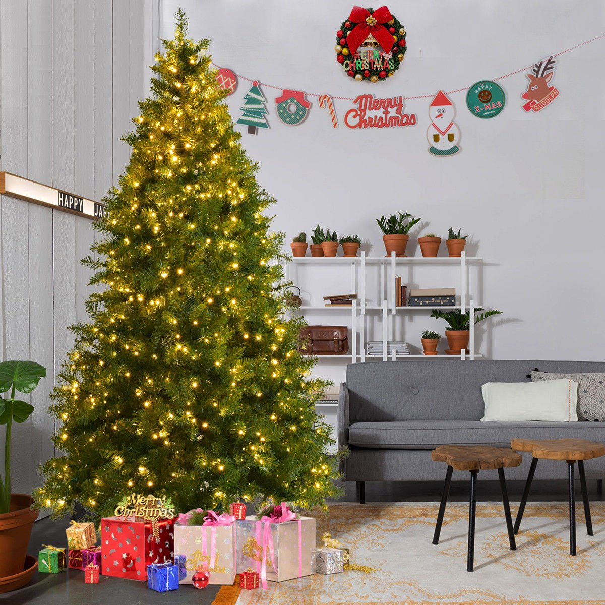 Lucktree Pre-lit Christmas Tree, 8FT Premium Hinged Spruce Tree - LucktreeUS