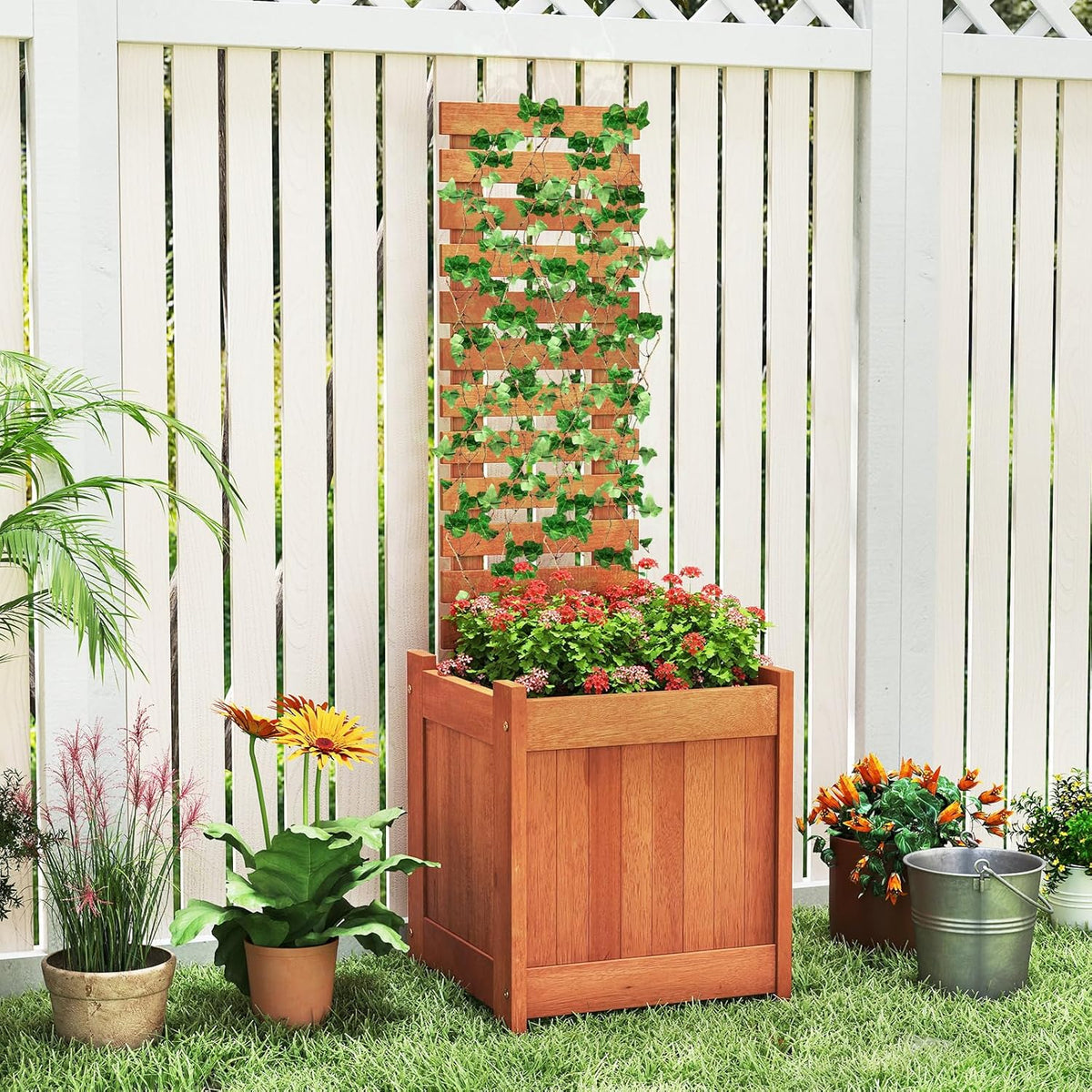 Lucktree Outdoor Wooden Raised Garden Bed with Trellis