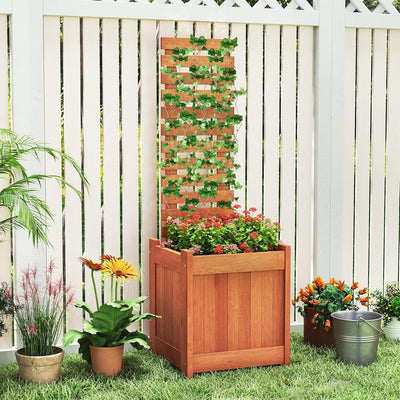 Lucktree Outdoor Wooden Raised Garden Bed with Trellis