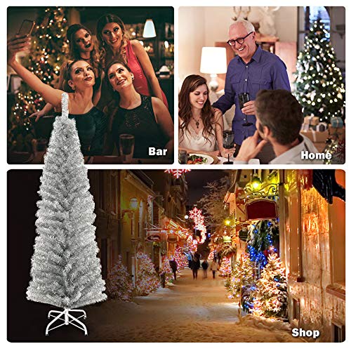 6ft Blue Pencil Christmas Tree, Artificial Slim Tree - LucktreeUS