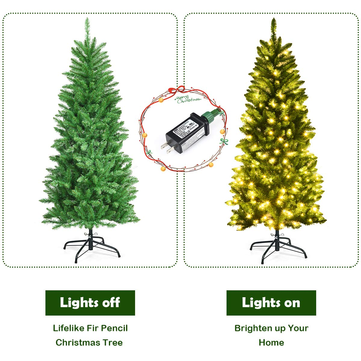 Lucktree 5ft Pre-lit Artificial Christmas Tree, Hinged Fir Pencil Christmas Tree with Lights - LucktreeUS