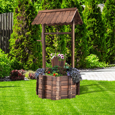 Lucktree Outdoor Wooden Wishing Well with Hanging Bucket