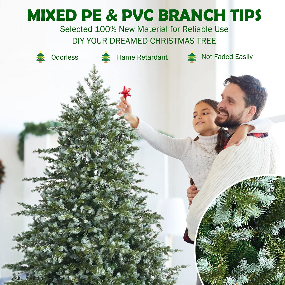 Lucktree Artificial Christmas Tree, Metal Stand, Wintry Indoor Decoration for Holiday Festival - LucktreeUS