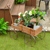 Lucktree Decorative Garden Planter, Small Wagon Cart with Metal Wheels, Wood Raised Beds Plant Pot Stand for Backyard Garden Patio 24.5"x13.5"x24"