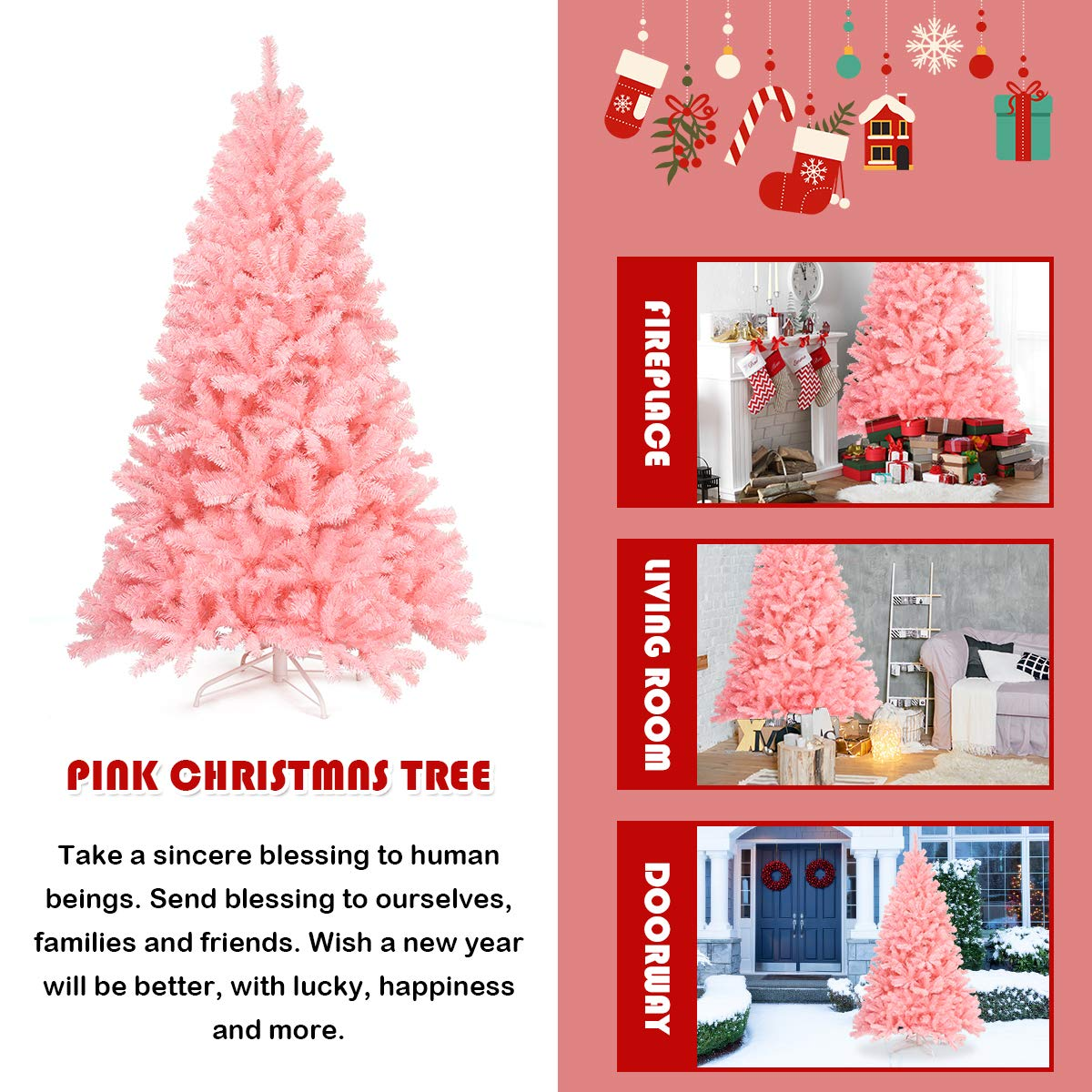Lucktree Unlit Artificial Christmas Tree, 100% New PVC Material, Xmas Tree for Indoor and Outdoor Decoration - LucktreeUS