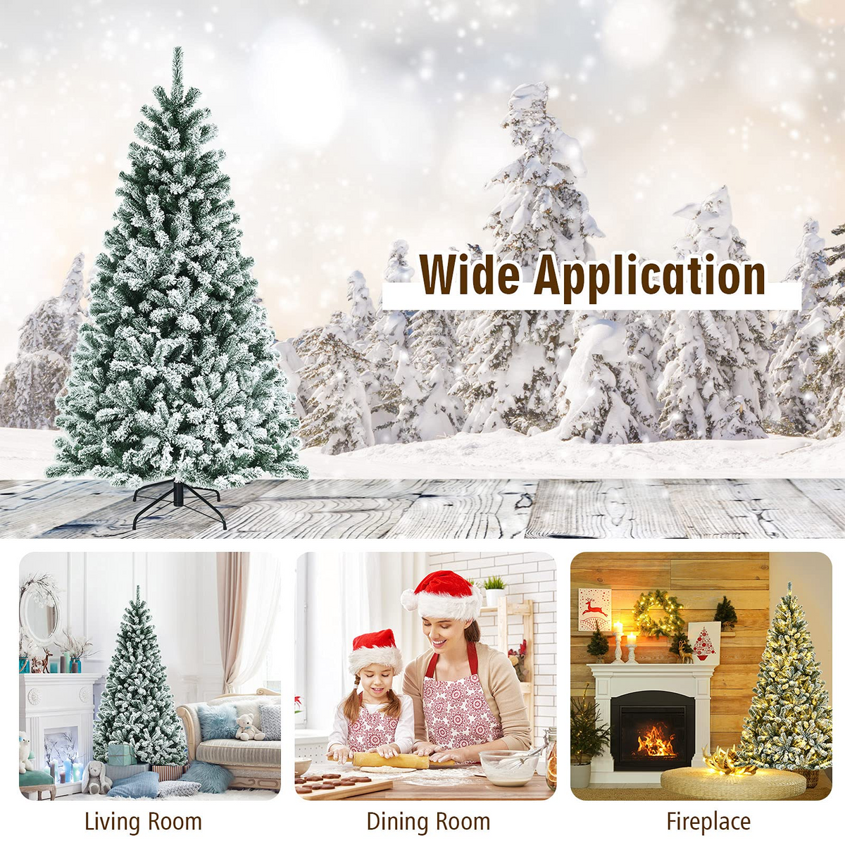 Lucktree Snow Flocked Christmas Tree, Artificial Hinged Xmas Tree - LucktreeUS