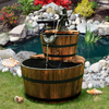Lucktree 2-Tier Barrel Waterfall Fountain with Hand Pump