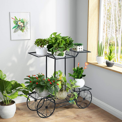 Lucktree Garden Cart Metal Plant Stand with 4 Decorative Wheels