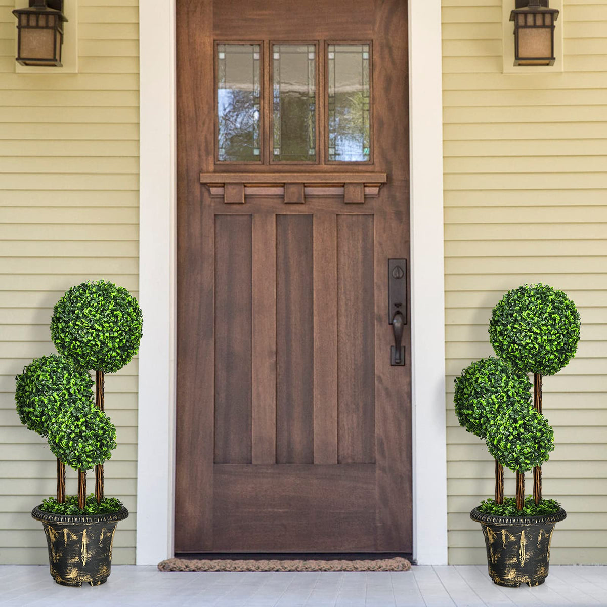 2.5 Ft/3 Ft  Artificial Boxwood Topiary Tree, Fake Greenery Plants Triple Ball Tree - LucktreeUS