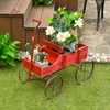 Lucktree Decorative Garden Planter, Small Wagon Cart with Metal Wheels, Wood Raised Beds Plant Pot Stand for Backyard Garden Patio 24.5"x13.5"x24"