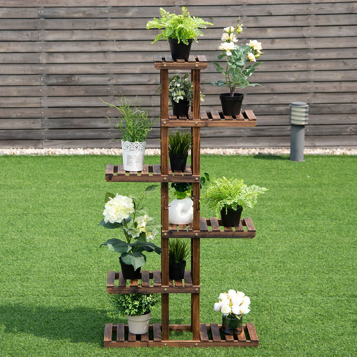 Lucktree Flower Rack Wood Plant Stand 7 Wood Shelves 11 Pots