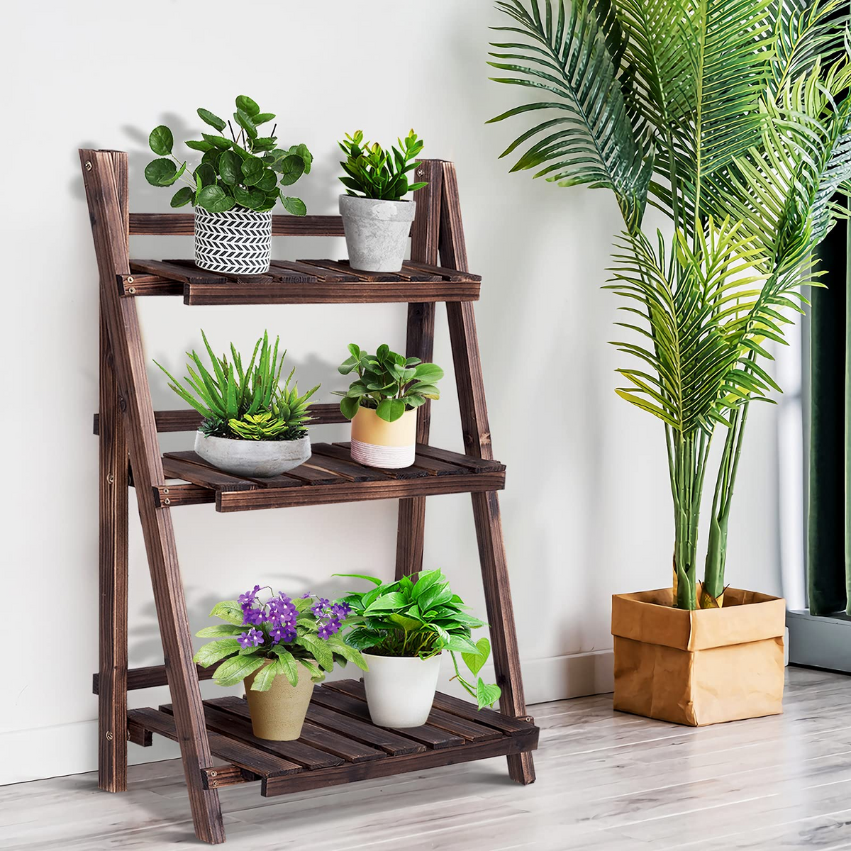 Lucktree 3 Tier Folding Wooden Plant Stand