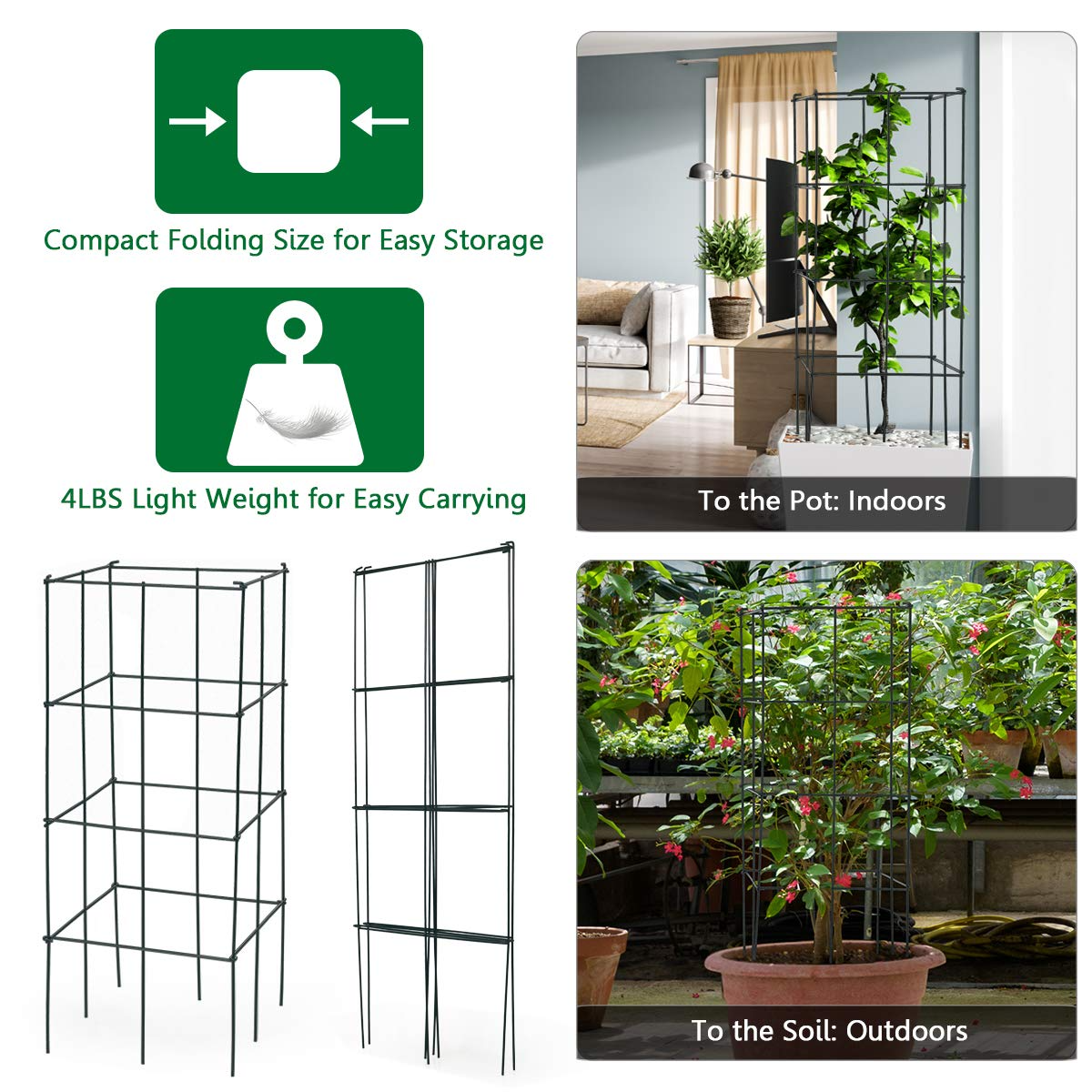 Lucktree Pack of 4 Plant Cage Support, Tomato Stakes and Cages (16''Lx 16''Wx 39''H (4 Pieces))
