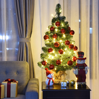 Lucktree Christmas Tree Tabletop Artificial PVC Green Spruce Tree in Burlap Base - LucktreeUS