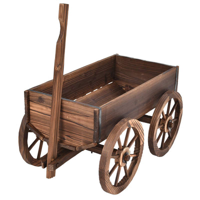 Lucktree Wood Wagon Flower Planter Pot Stand W/Wheels Home Garden Outdoor Decor