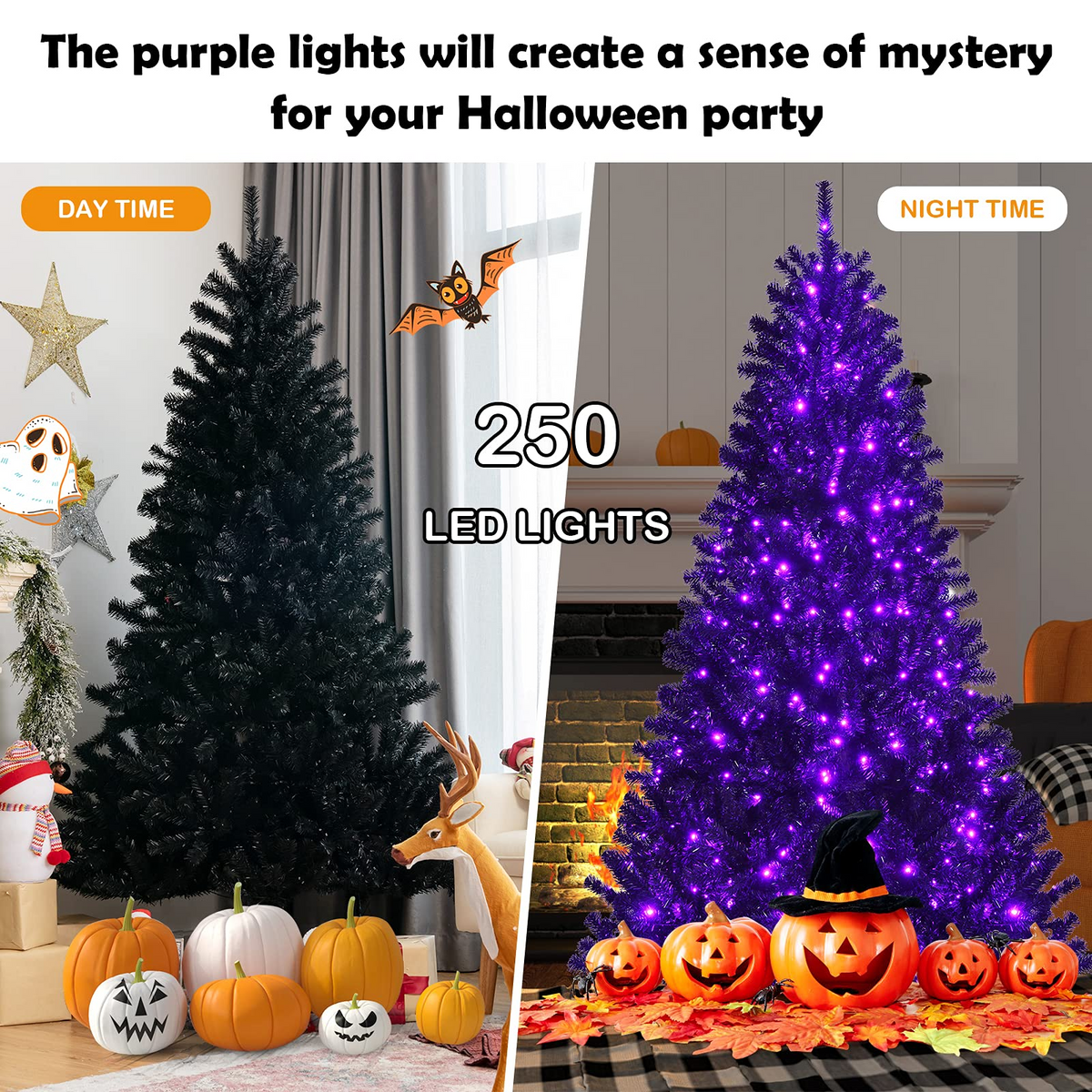 Lucktree Halloween Tree, Hinged Artificial Christmas Tree Metal Stand, Perfect Halloween Decoration for Holiday Festival Parties - LucktreeUS