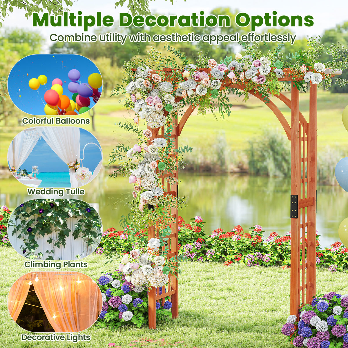 Outdoor Wood Arbor Arch, Natural Solid Wood Garden Arch Arbor Trellis for Climbing Plants