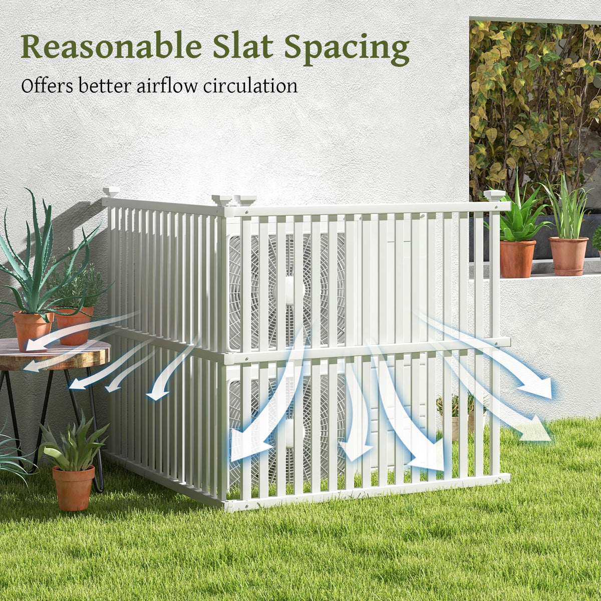 Outdoor Air Conditioner Fence, 113 x 114 cm Vinyl Privacy Screen with Metal Ground Stakes