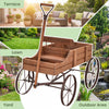 Vintage Wooden Planting Cart, Farmhouse Style Mobile Planter with Adjustable Pull Handle and 4 Wheels