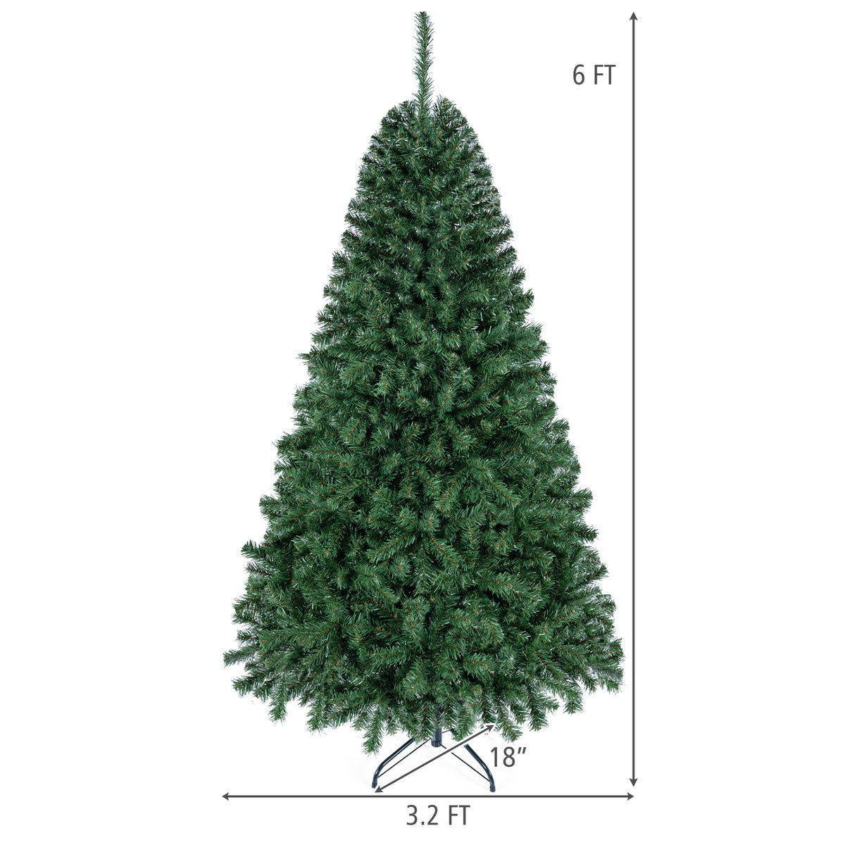180 CM Artificial Christmas Tree, Hinged, Unlit, Green