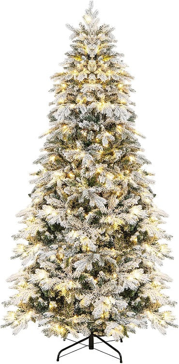 4.5 FT Pre-Lit Christmas Tree Snow Flocked, Artificial Christmas Tree with 757 Branch Tips