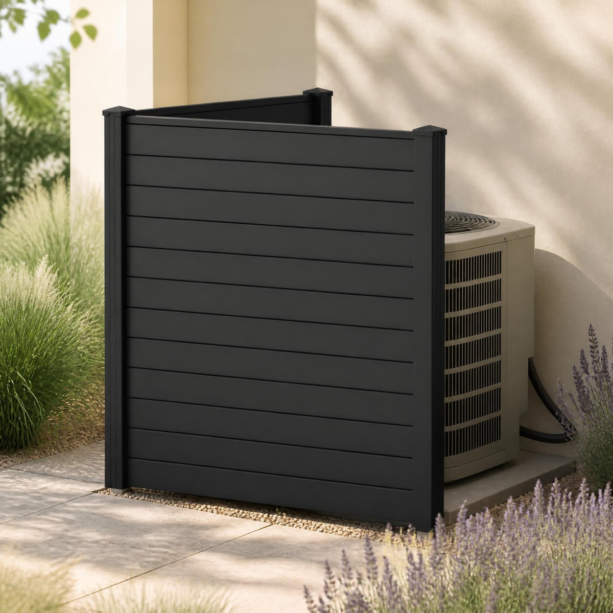 PP Privacy Fence Screen 123cm x 123cm, 2/4 Panels, No-Dig Air Conditioner Trash Can Pool Equipment Enclosure with Galvanized Ground Stakes
