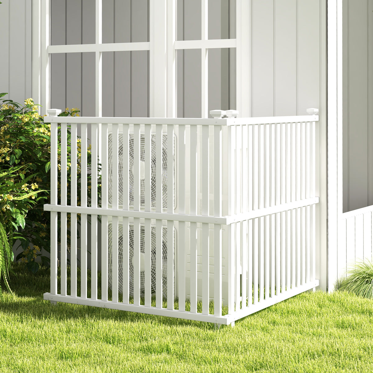Outdoor Air Conditioner Fence, 113 x 114 cm Vinyl Privacy Screen with Metal Ground Stakes