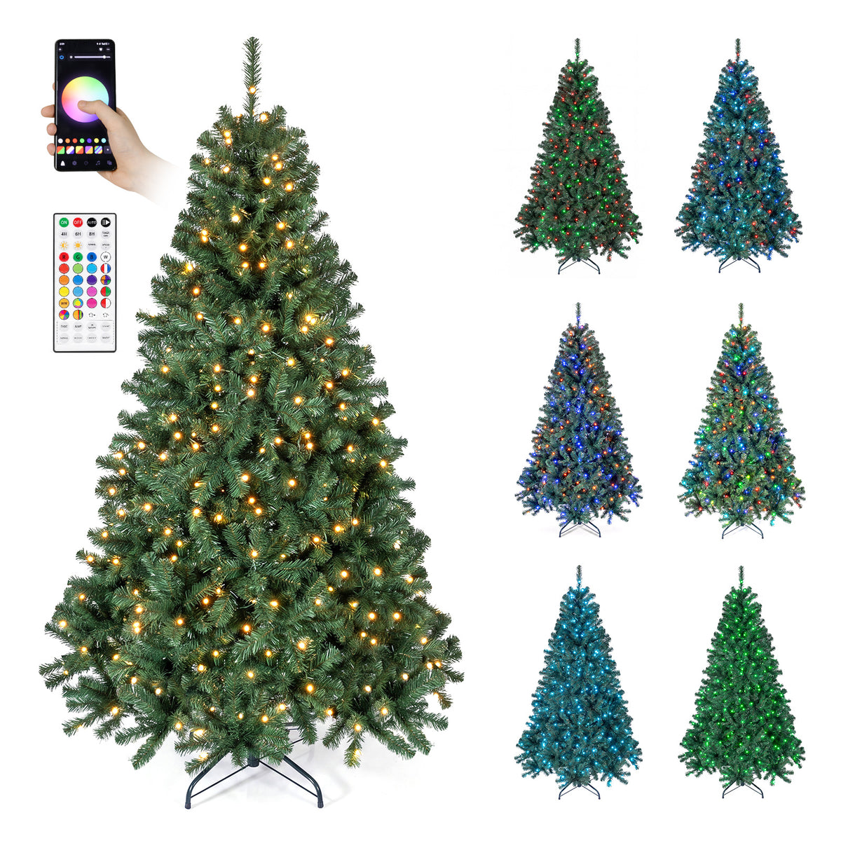 7.5/6 FT Prelit Artificial Christmas Tree, Smart RGB 450/300 Warm White LED Lights