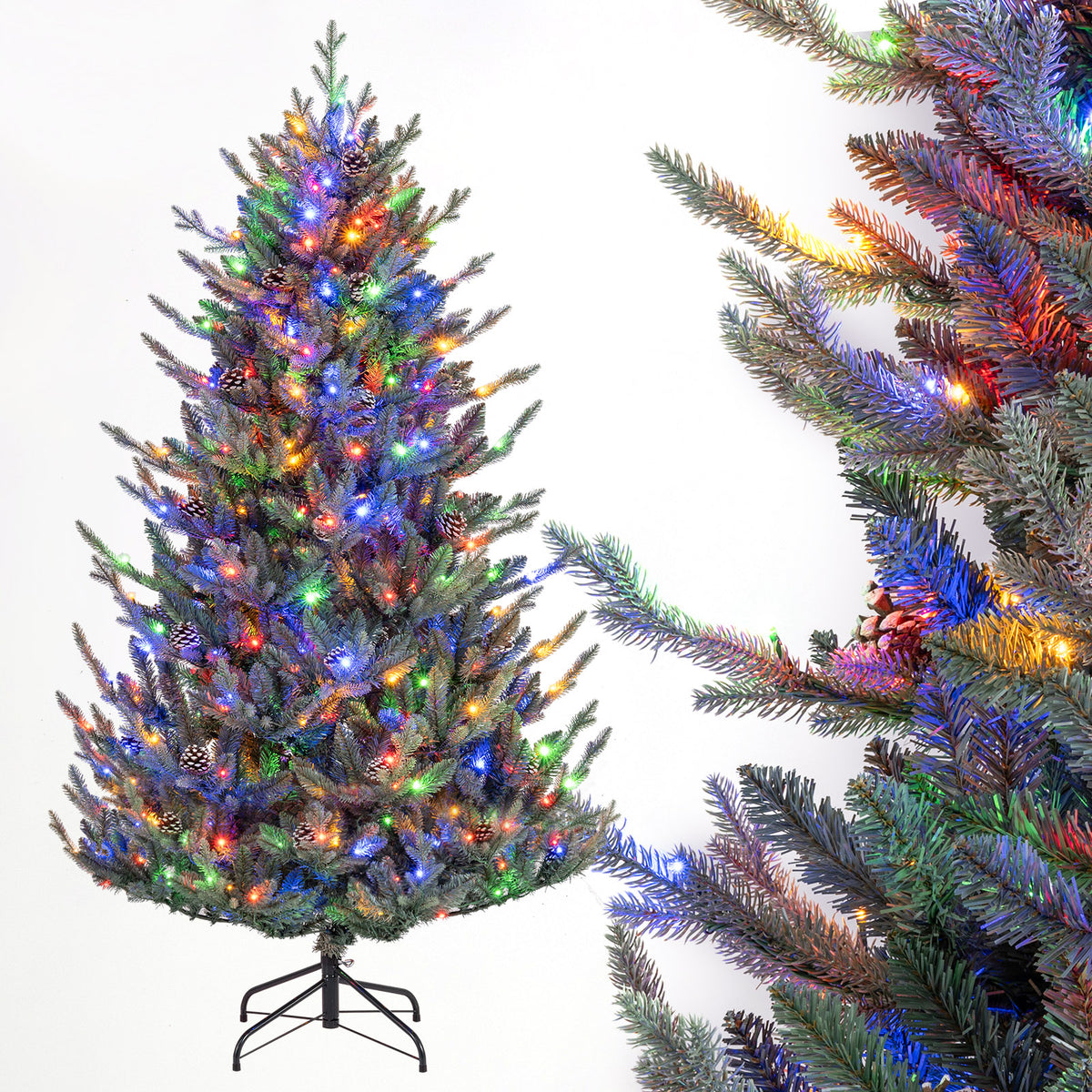 7.5FT Pre-lit Artificial Christmas Tree, Hinged Xmas Tree with 1306 Branch Tips