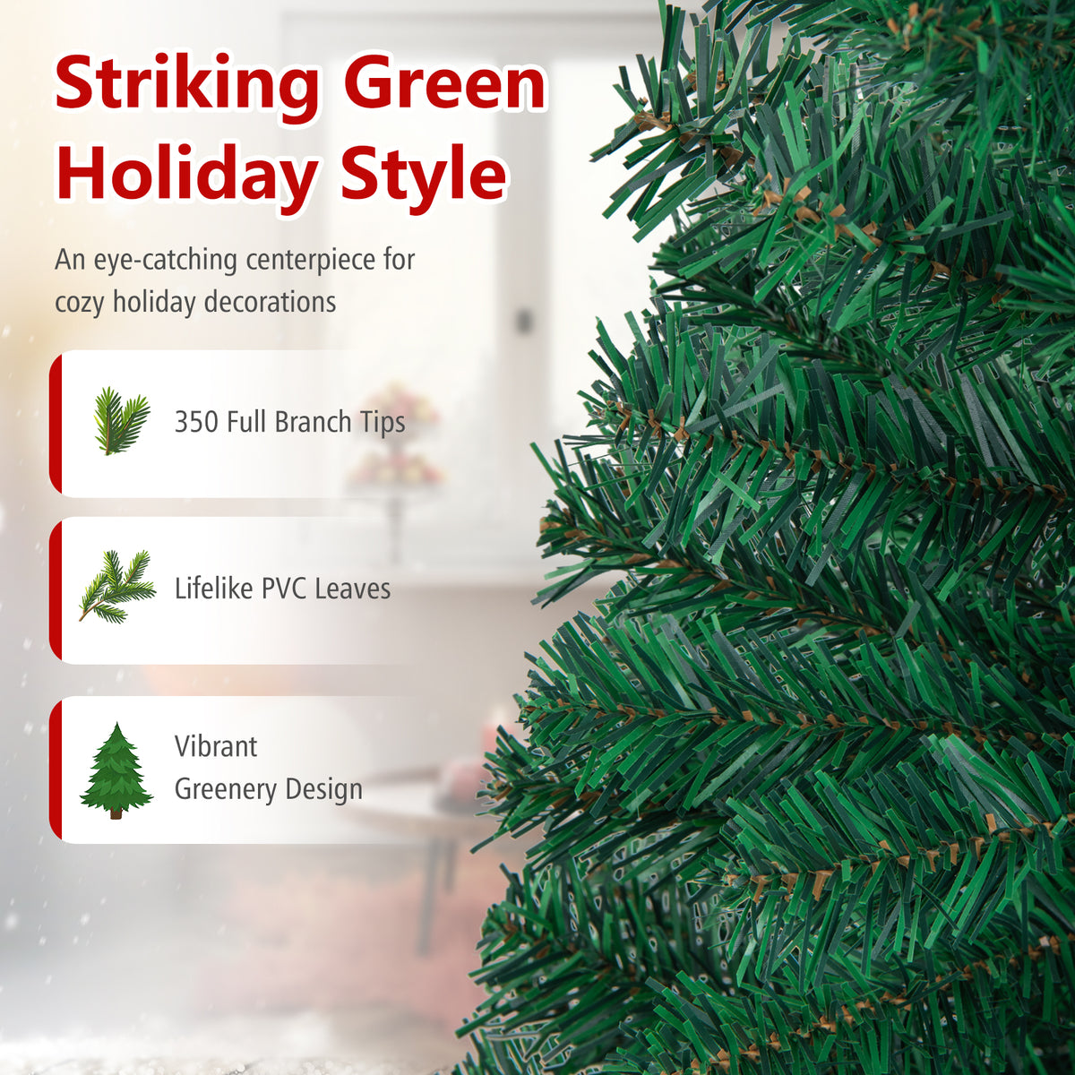 5/6/7/8 FT Artificial Christmas Tree, Unlit Full Xmas Pine Tree with 350/650/950/1138 Branch Tips & Folding Metal Stand