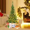 4.5 ft Snow Flocked Pencil Christmas Tree, Pre-Lit Slim Xmas Tree with 226 Branch Tips