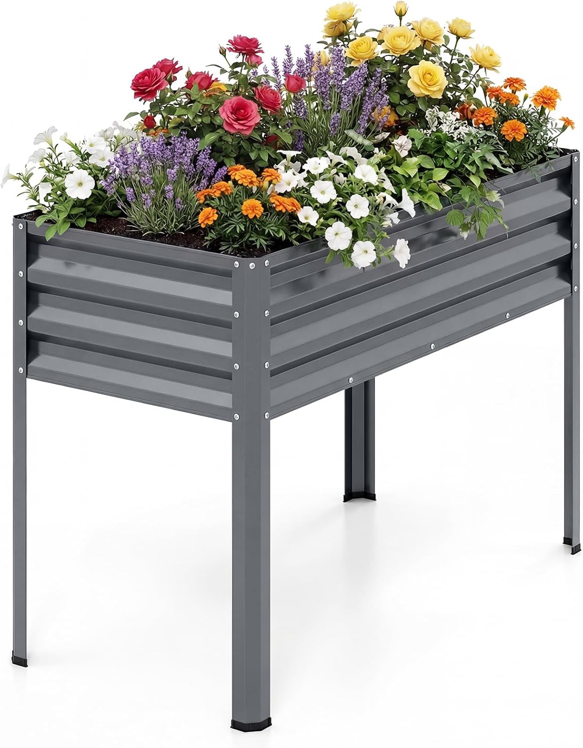 Lucktree 44" x 22" x 32" Metal Large Elevated Planter Box for Vegetable Flower Fruit Herb (1/2)