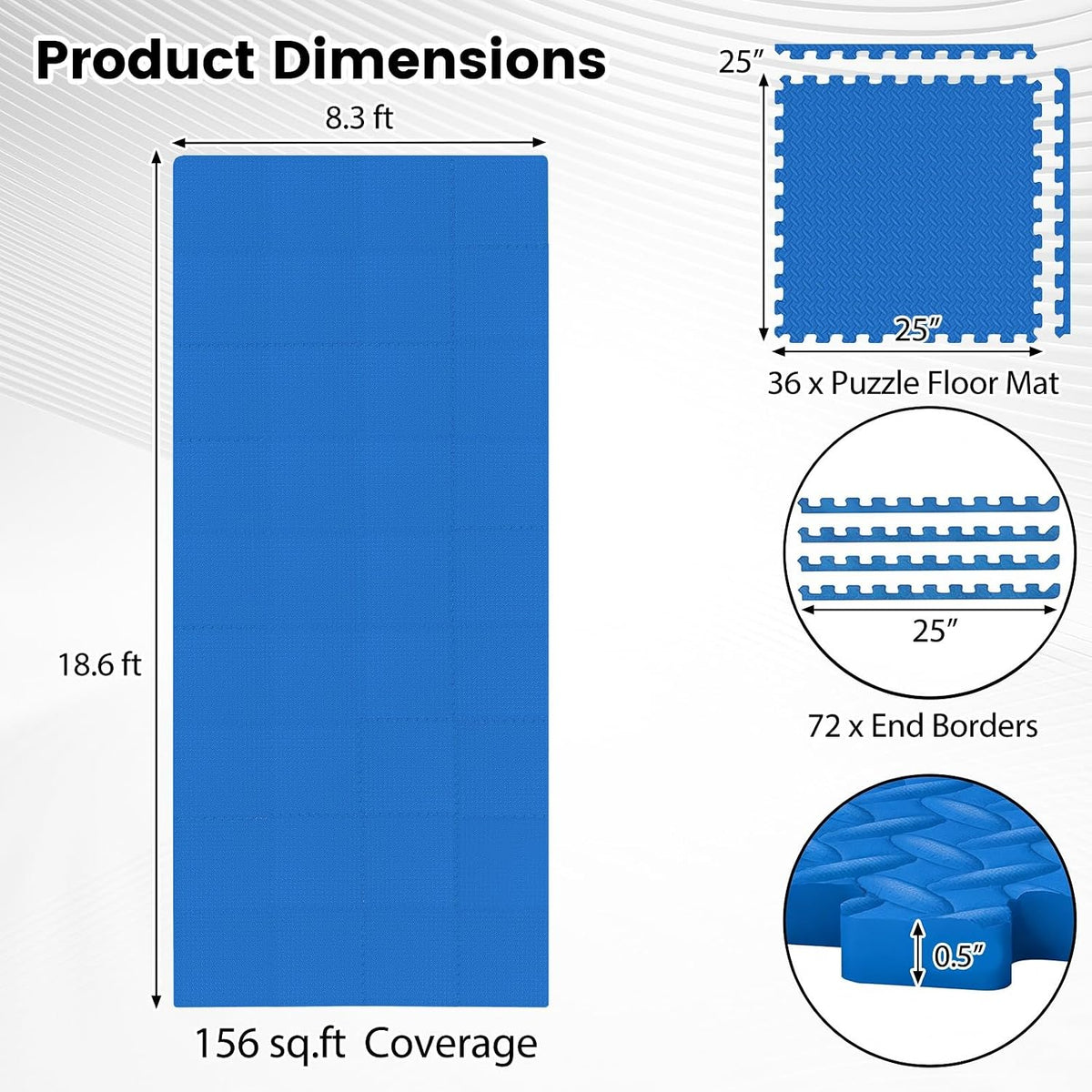 Lucktree 12/24/36/48 Tiles Exercise Flooring Mats with Border