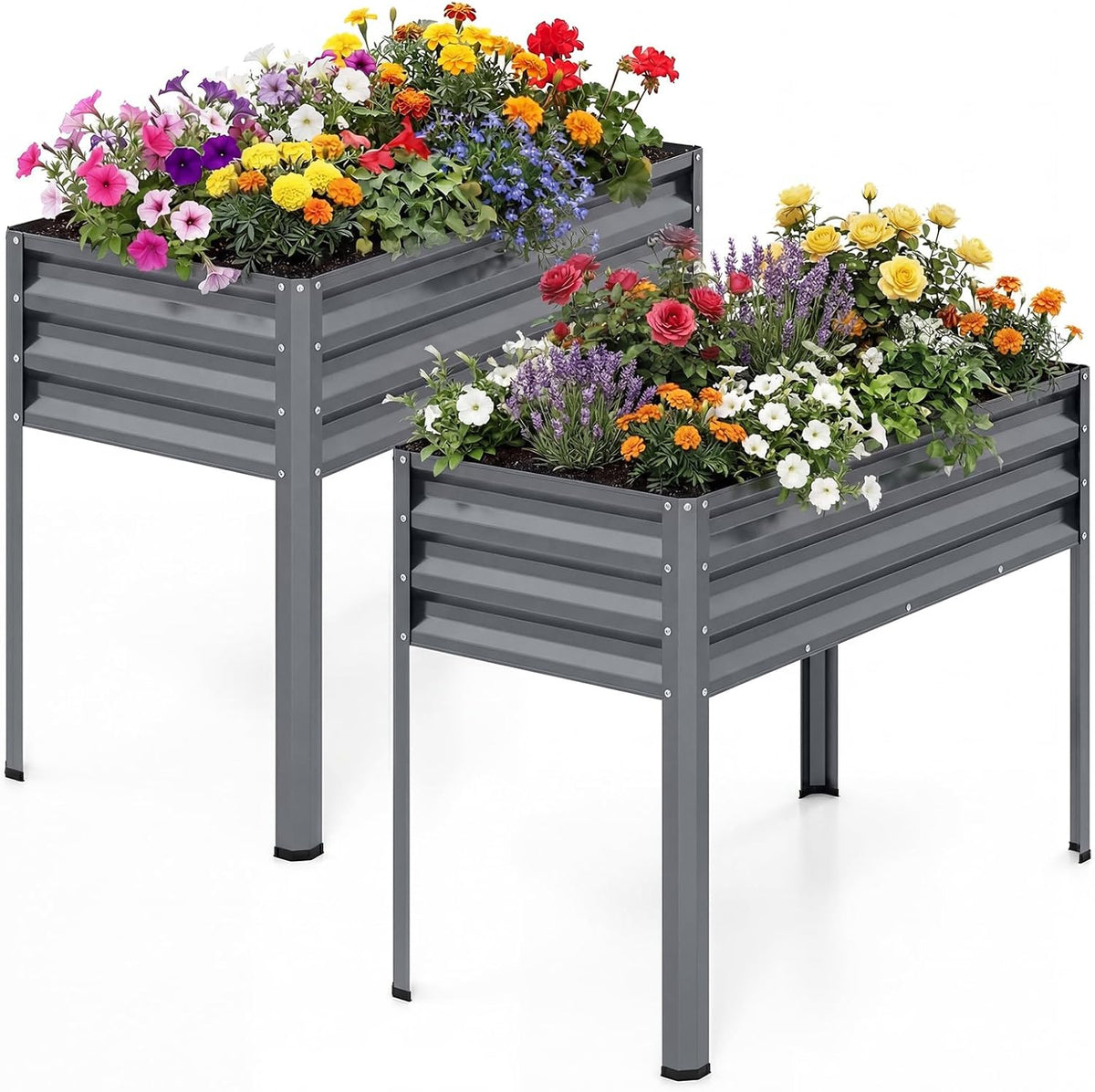 Lucktree 44" x 22" x 32" Metal Large Elevated Planter Box for Vegetable Flower Fruit Herb (1/2)