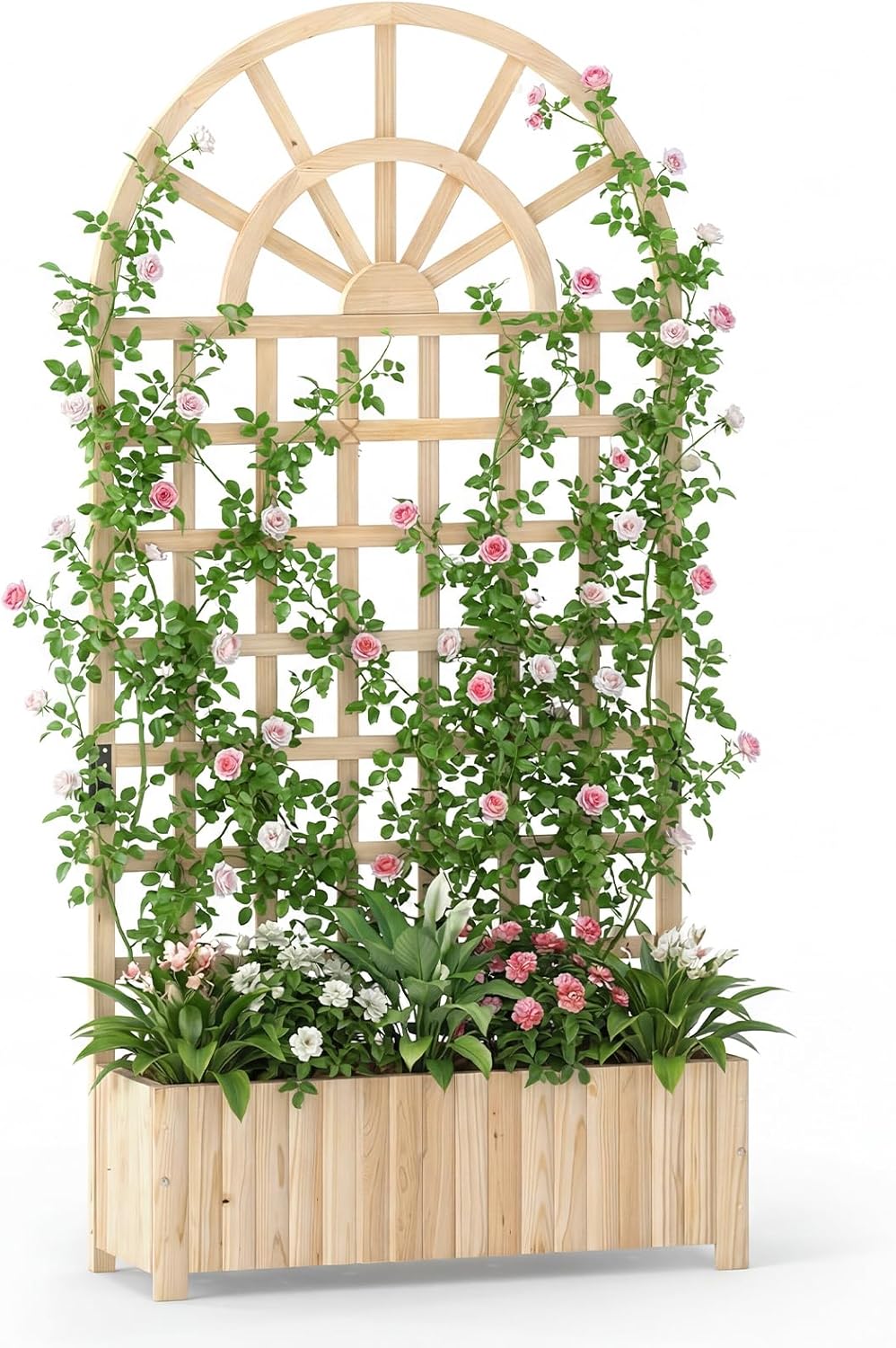 Lucktree Wooden Raised Garden Bed with Trellis 71" Outdoor Planter Box Privacy Screen