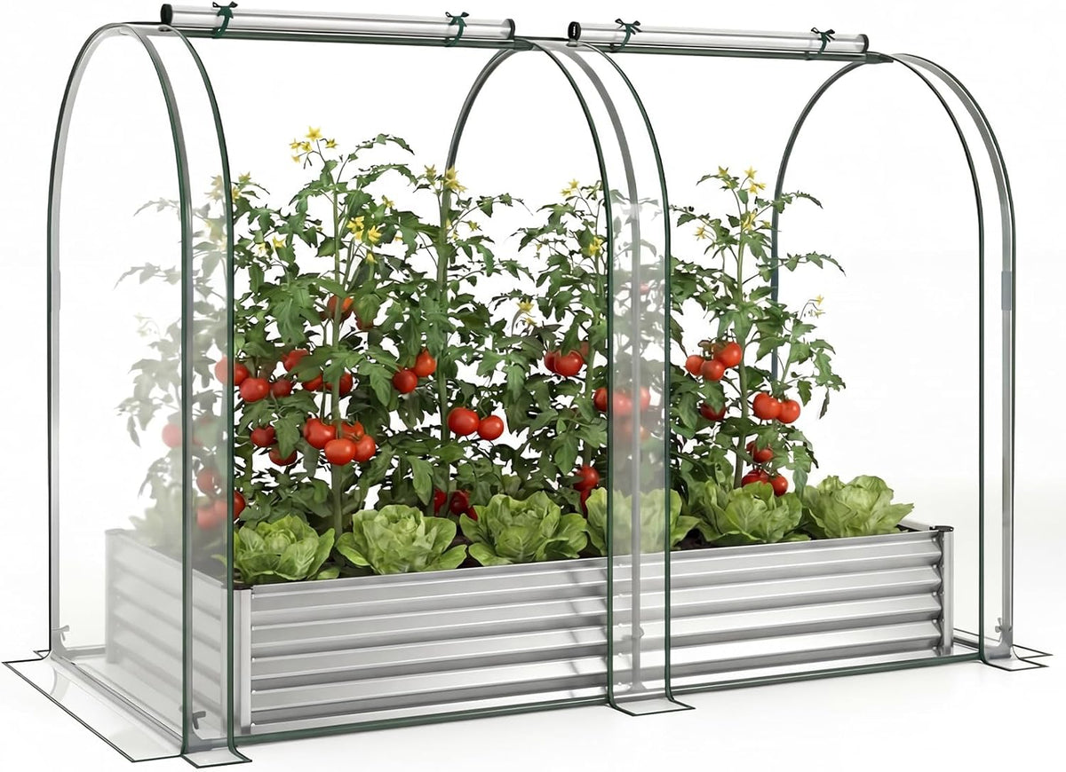 Lucktree 6x3x1 FT Galvanized Raised Garden Bed with Greenhouse Cover