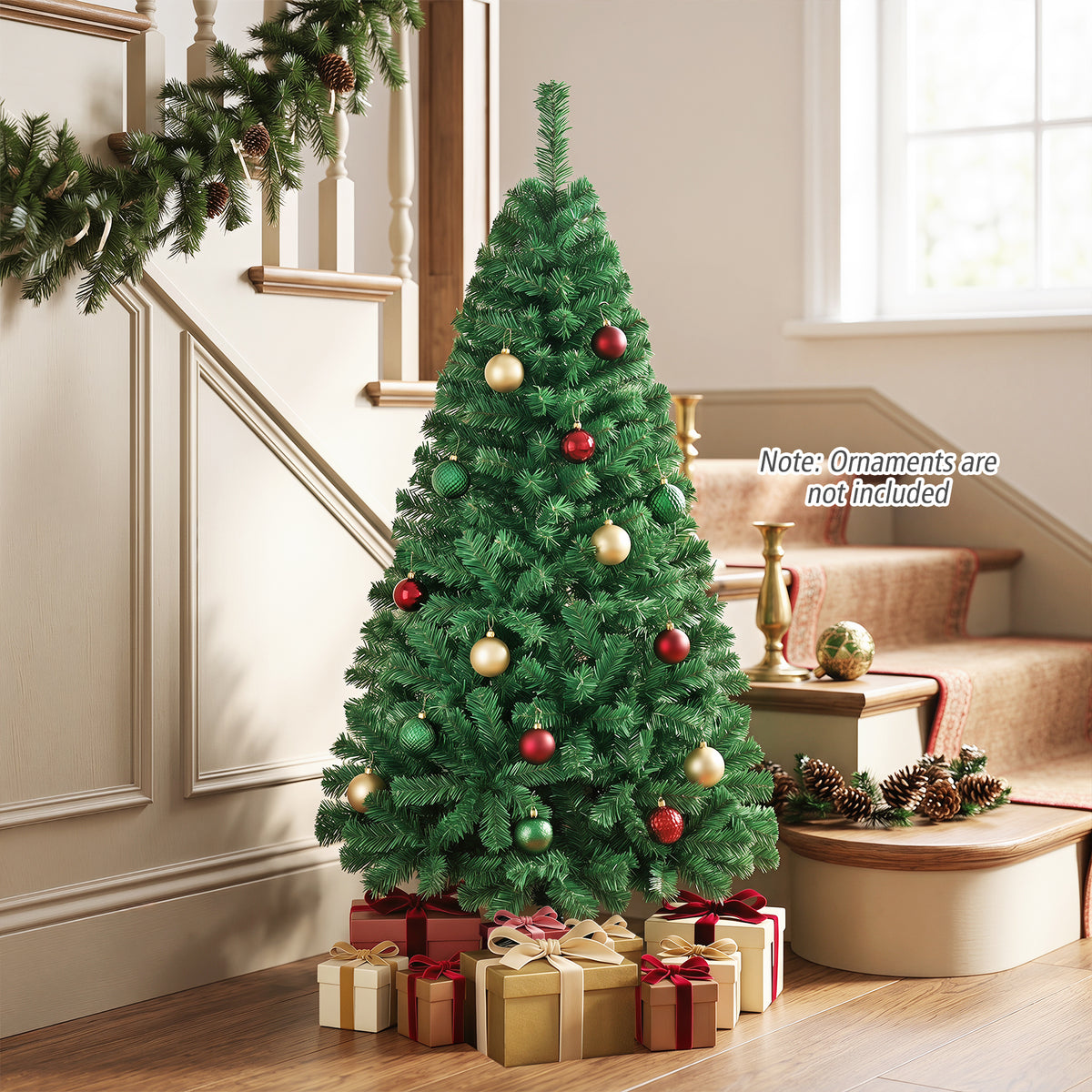 5/6/7/8 FT Artificial Christmas Tree, Unlit Full Xmas Pine Tree with 350/650/950/1138 Branch Tips & Folding Metal Stand