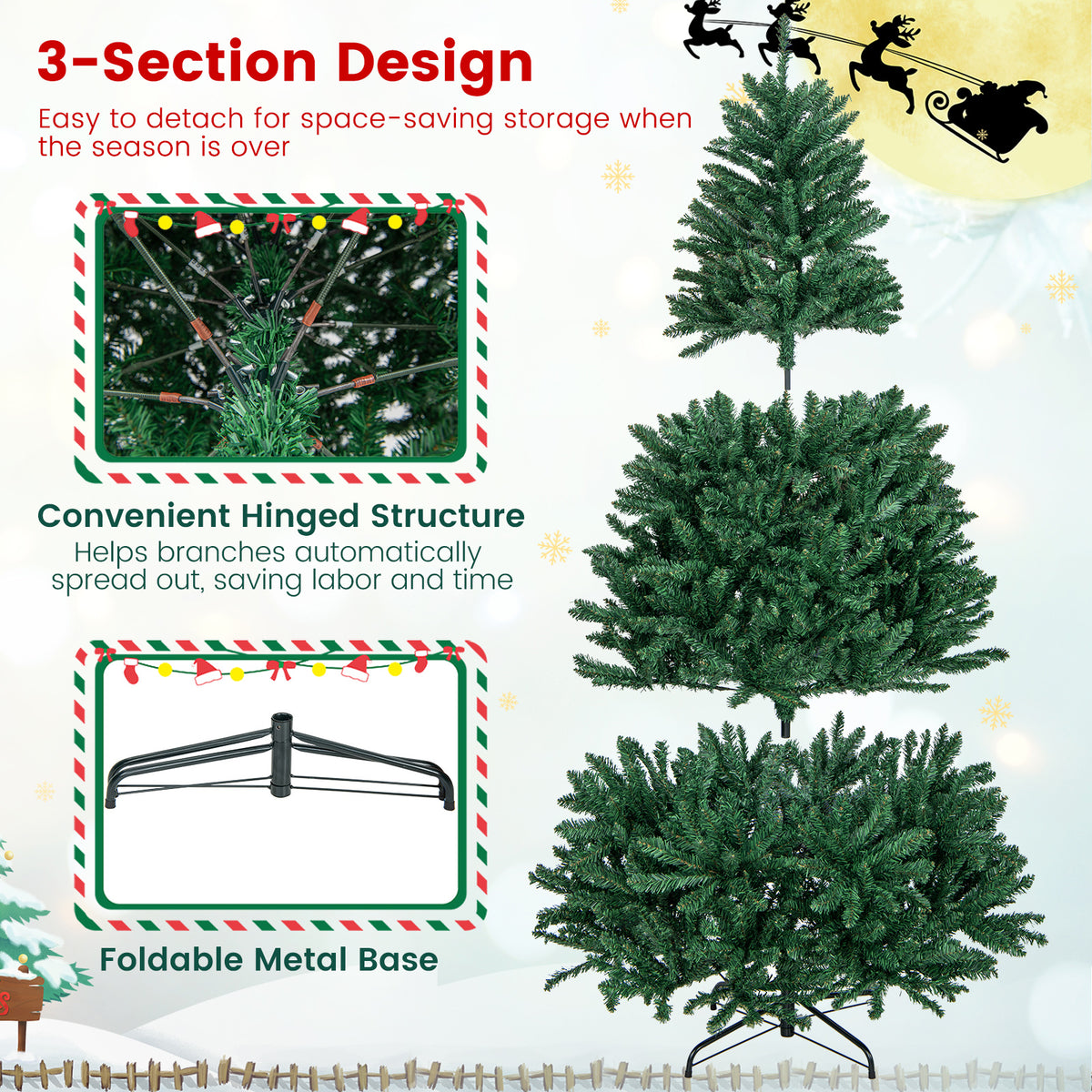 LuckTree Hinged Christmas Tree PVC Artificial Tree Home Holiday Décor w/Metal Stand (7.5 FT)
