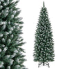 6FT/9FT Pre-Lit Pencil Christmas Tree, Snowy Artificial Christmas Tree with 1298 Branch Tips & 500 LED Lights