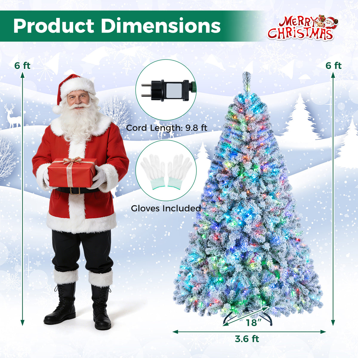 7.5/6 FT Prelit Artificial Christmas Tree, Smart RGB & Warm White LED Lights
