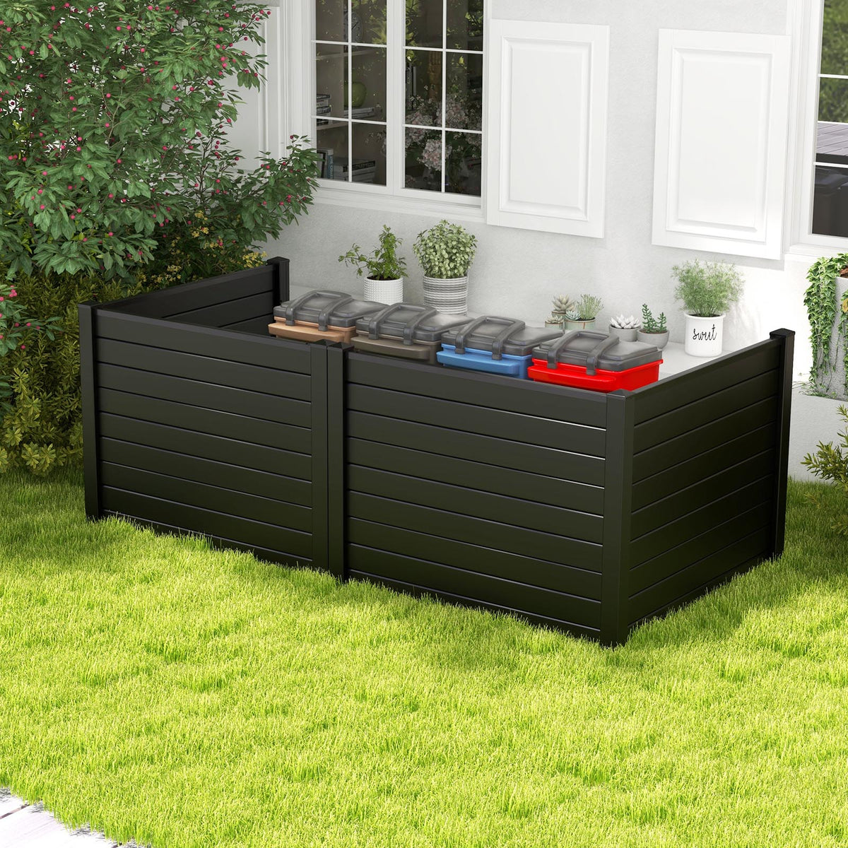 122cm x 95cm Air Conditioner Fence 2 Panels, Outdoor Privacy Fence with Metal Ground Stakes