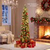 7FT Pre-Lit Pencil Christmas Tree, Slim Artificial Xmas Tree with Folding Metal Stand