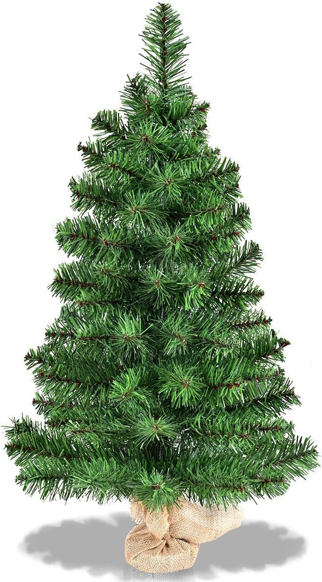 3ft Mini Artificial Christmas Tree, Tabletop Spruce Christmas Tree with New PVC Material and Cement Base