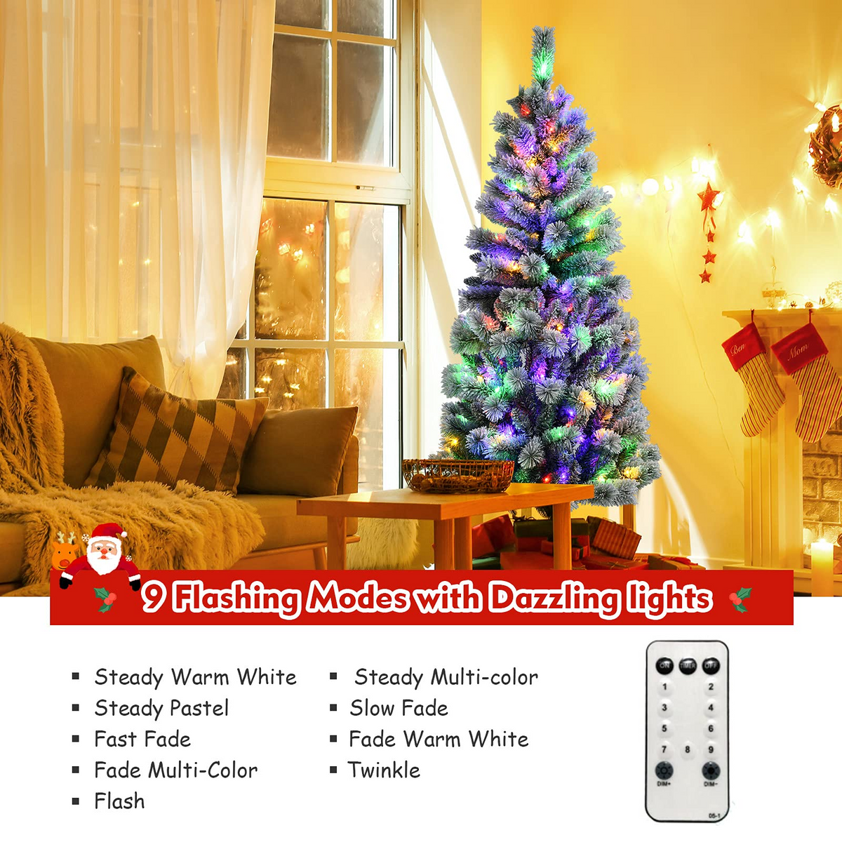 Lucktree Snow Flocked Christmas Tree, Premium Hinged Artificial Pine Tree, Remote Controller, Xmas Full Tree for Indoor - LucktreeUS