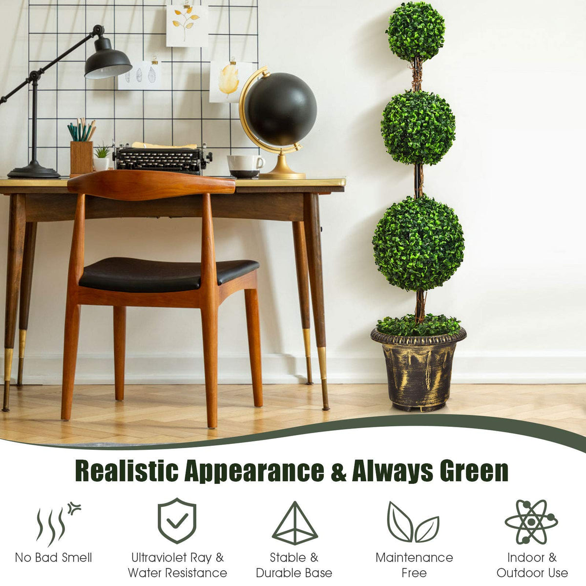3 Ft /4 Ft Artificial Boxwood Topiary Tree, Fake Greenery Plants Ball Tree - LucktreeUS